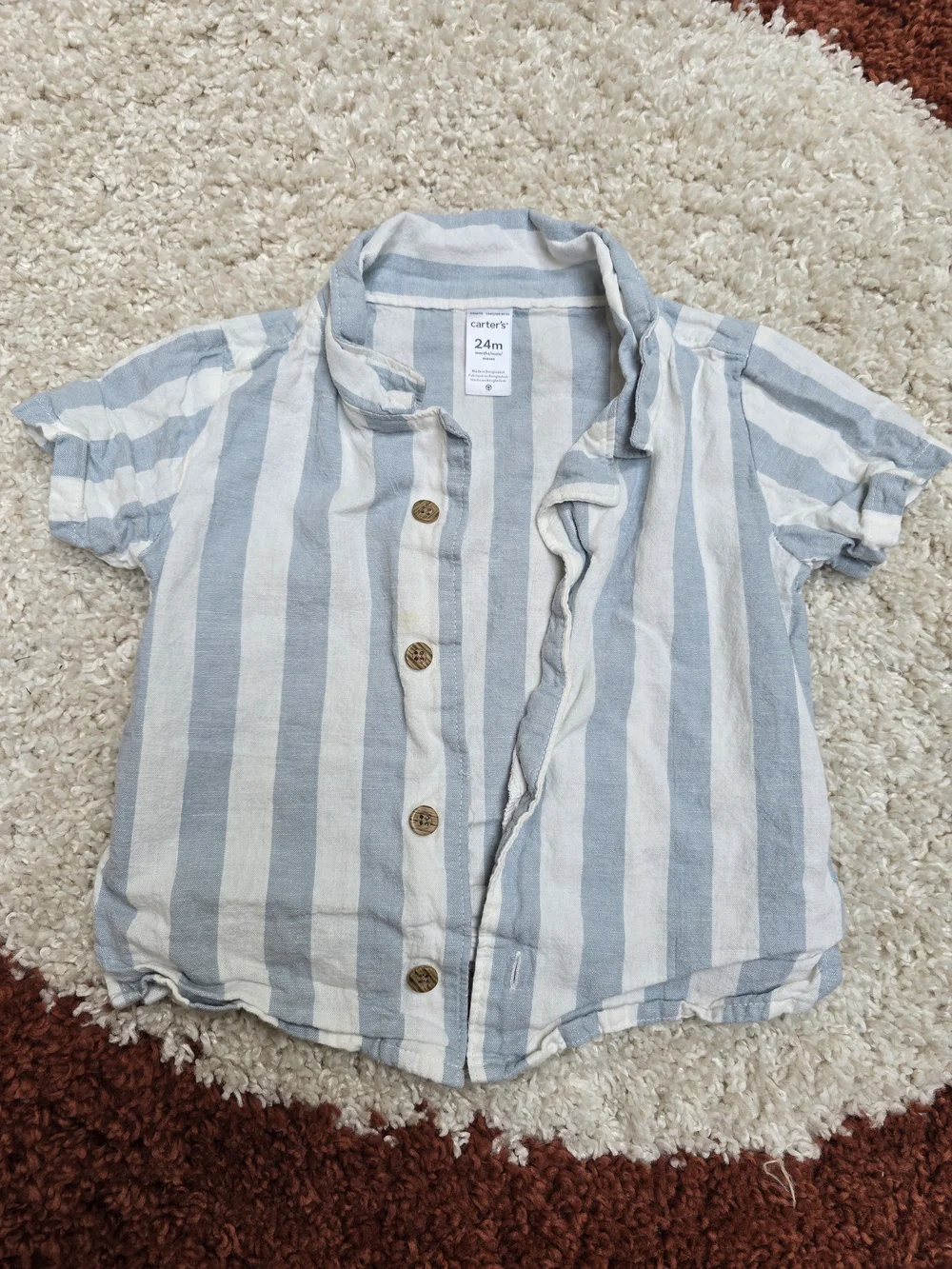 Carter's Light Blue & White Striped Short-Sleeve Button-Up Shirt